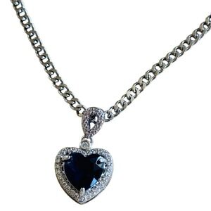 Dalmata Stainless Steel Sweetheart Heart Blue Necklace Crystal Stackable Chunky